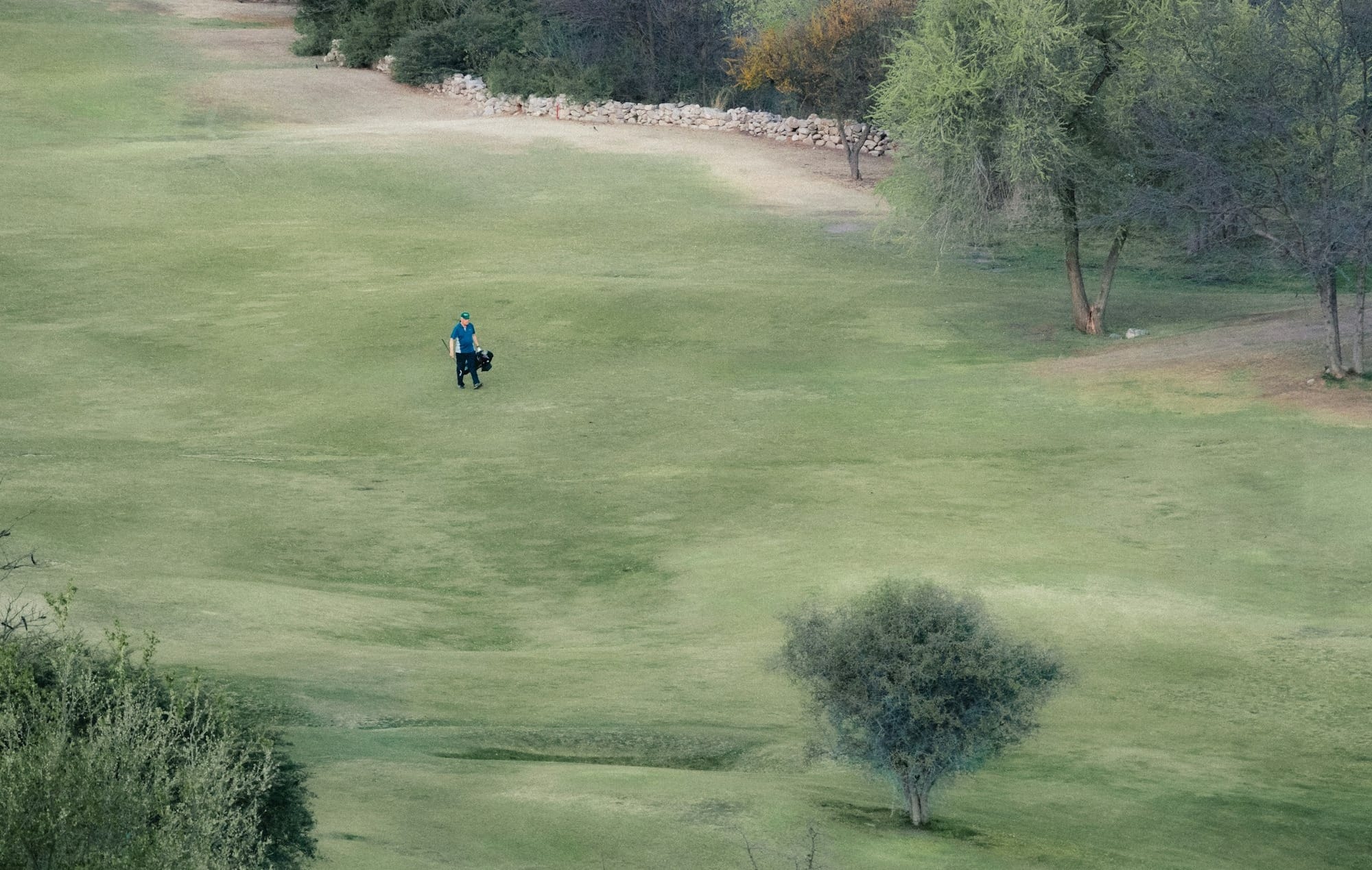 a man riding a horse across a lush green field