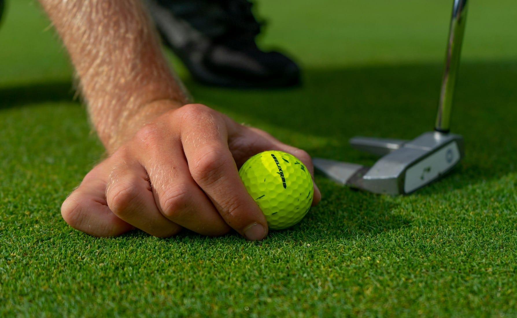 person holding yellow golf ball