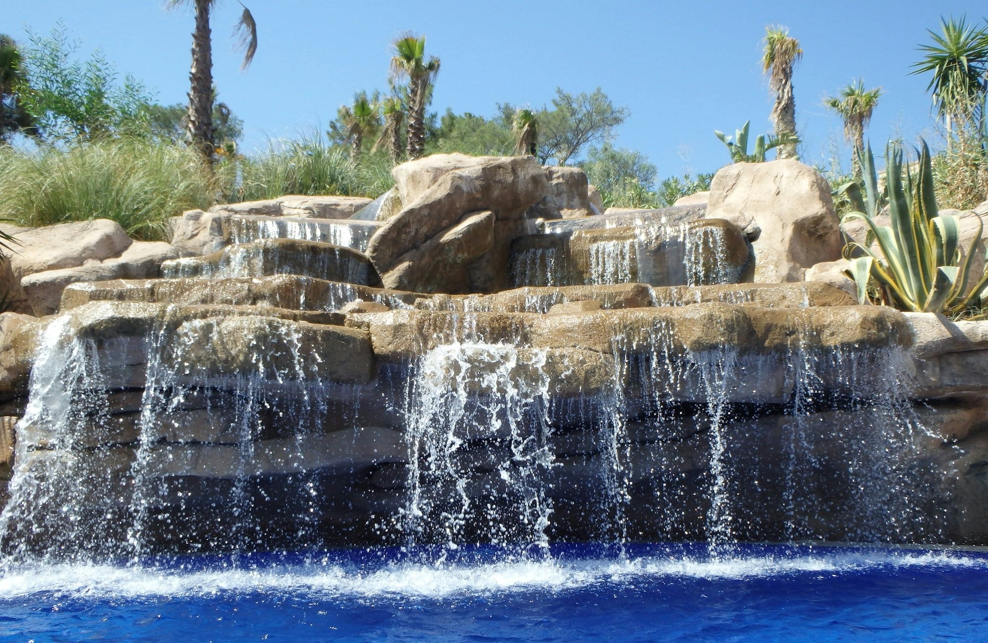 water fountain near green trees during daytime